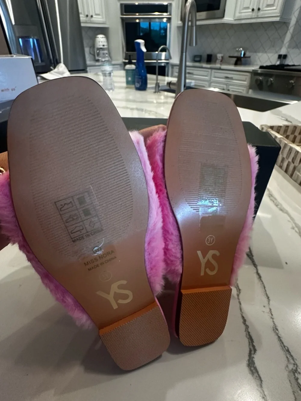 Yosi Samra Pink Plush Faux Fur Slide Sandals